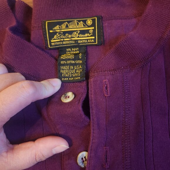 Eddie Bauer Men's Long Sleeves Sz Large Casual Henly Shirt Burgundy Made in USA - Picture 2 of 5